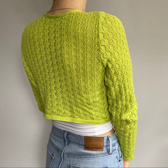 Cropped Lime Green Tie Cardigan - Picture 4 of 5